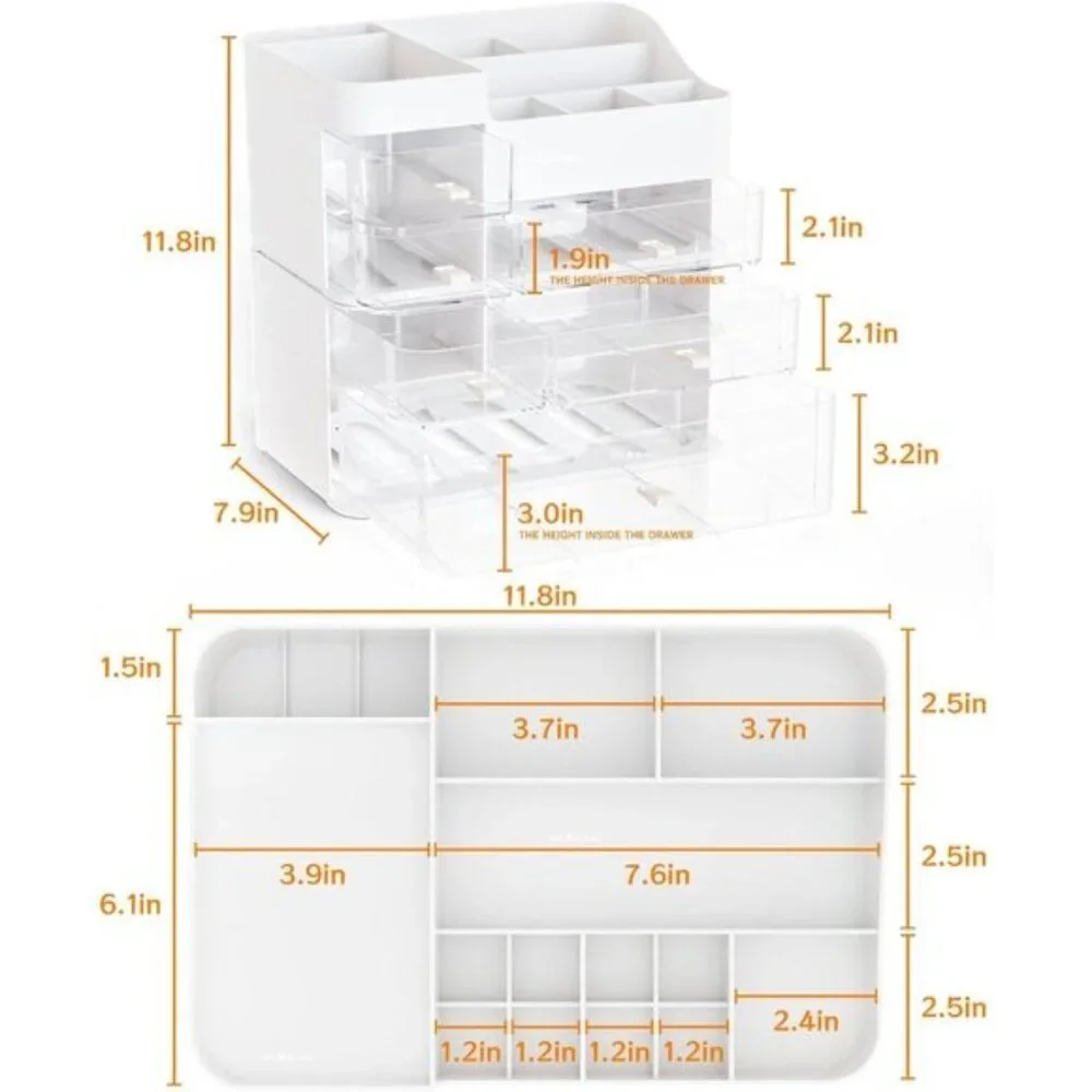 New Makeup Organizer for Vanity, Large 6-Drawer Plastic Cosmetic Storage - White